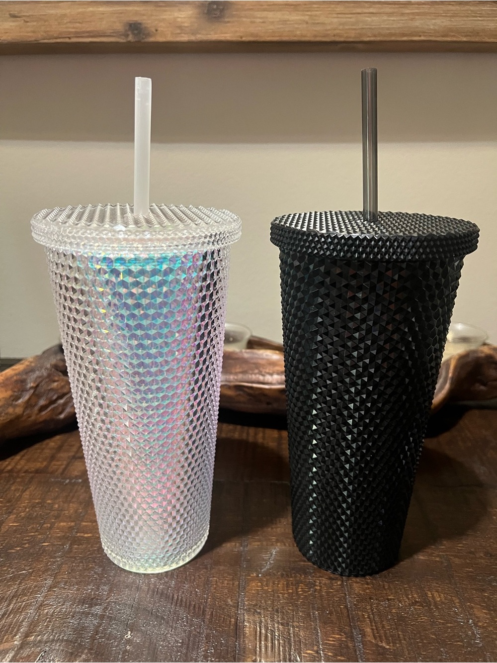 Francesca's iridescent and black studded tumblers with lids